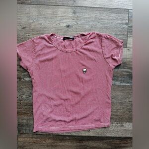 Brady & Melville womans t shirt in red & white with alien logo